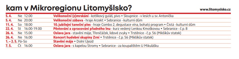 Seznam akcí v regionu Litomyšlsko
